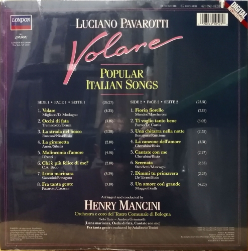 Картинка Luciano Pavarotti Volare Henry Mancini Cut Out Vinyl (LP) London Records 401890 028942105218 фото 2